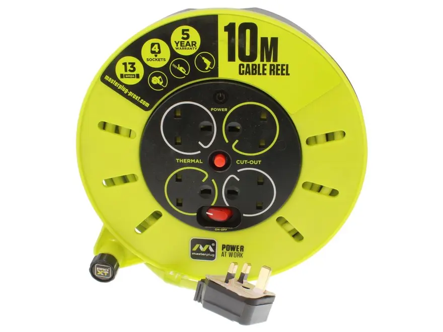 Masterplug Pro-XT 240V 13A 10m 4 Gang Reel Extension Lead CMU10134SL-PX