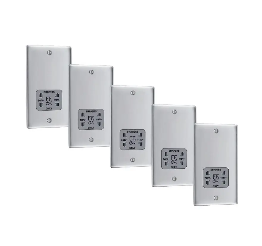BG Nexus Metal brushed steel dual voltage shaver socket, grey insert NBS20G-01