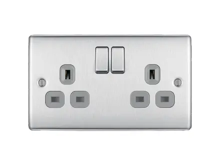 BG Nexus Metal brushed steel 2 gang 13A double pole switched socket NBS22G-01