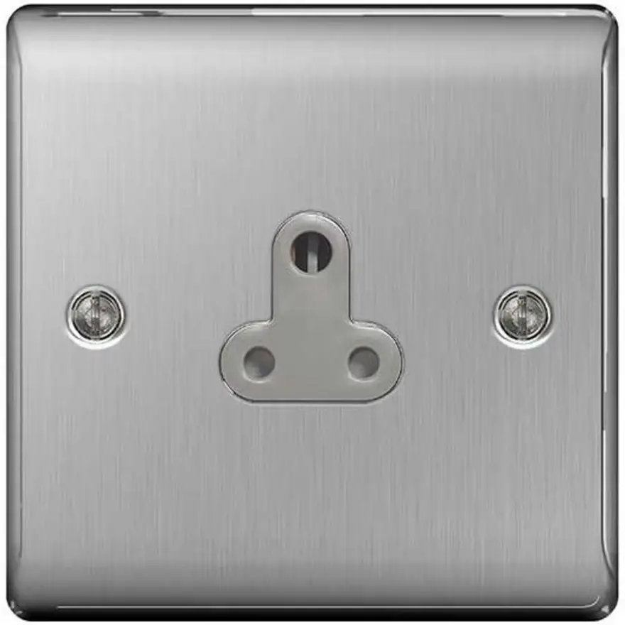 BG Nexus Metal 5A Round Pin Unswitched Socket, Brushed Steel Grey Insert NBS29G-01