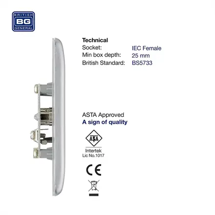 BG Nexus Metal Co-Axial TV Socket, Brushed Steel, 1 Gang NBS60-01