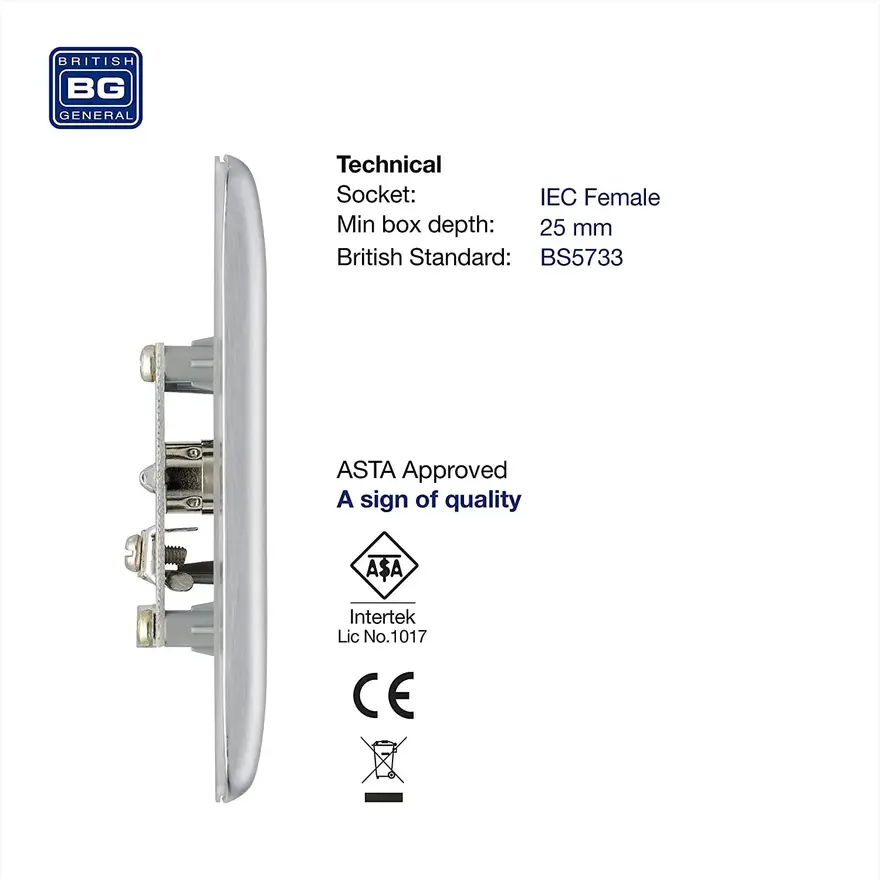 BG Nexus Metal Co-Axial TV Socket, Brushed Steel, 1 Gang NBS60-01