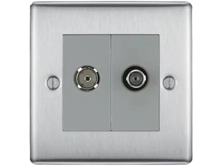 BG Nexus Metal Satellite and Co-Axial Socket, Brushed Steel, 2 Gang NBS65-01