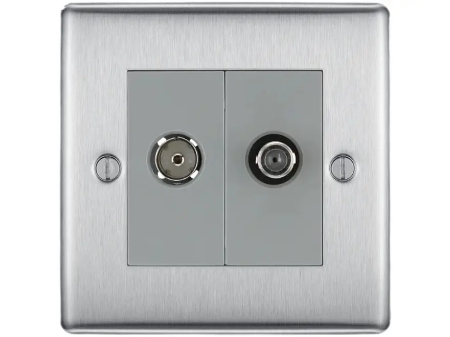 BG Nexus Metal Satellite and Co-Axial Socket, Brushed Steel, 2 Gang NBS65-01
