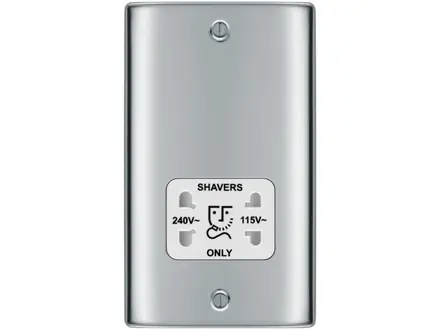 BG Nexus Metal dual voltage 115/230V shaver socket, polished chrome white insert (NPC20W-01)