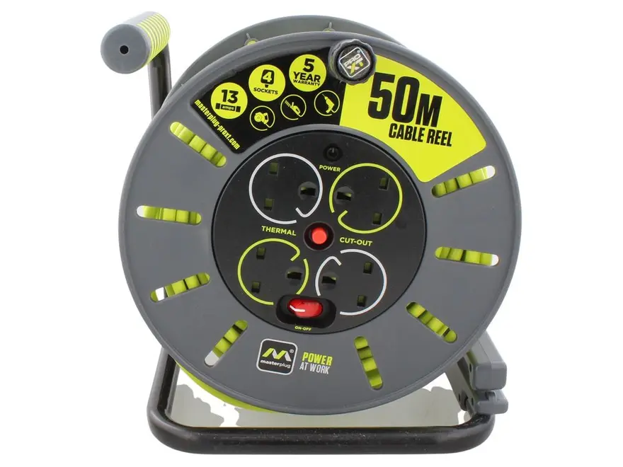 Masterplug Pro-XT 50m 4-socket open cable reel, OLU50134SL-PX