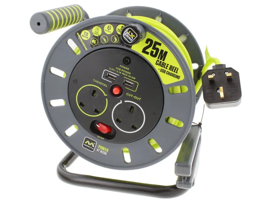 Masterplug OMU25132USL 13A 25m 2 Gang Open Reel Extension Lead