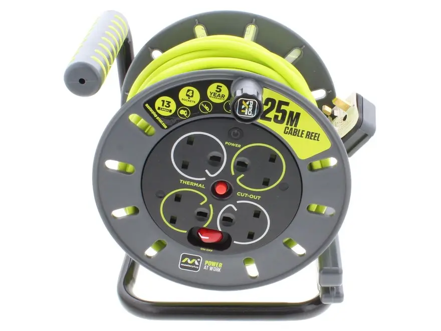 Masterplug Pro-XT 25m 4-socket open cable reel, OMU25134SL-PX
