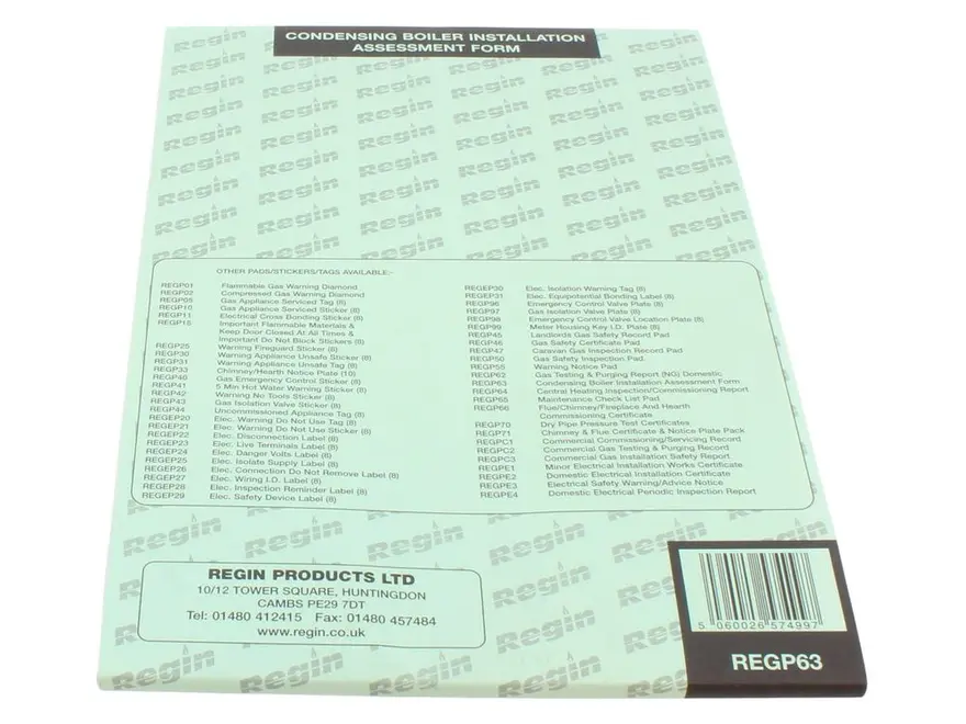 Regin Condensing Boiler Assessment Form REGP63