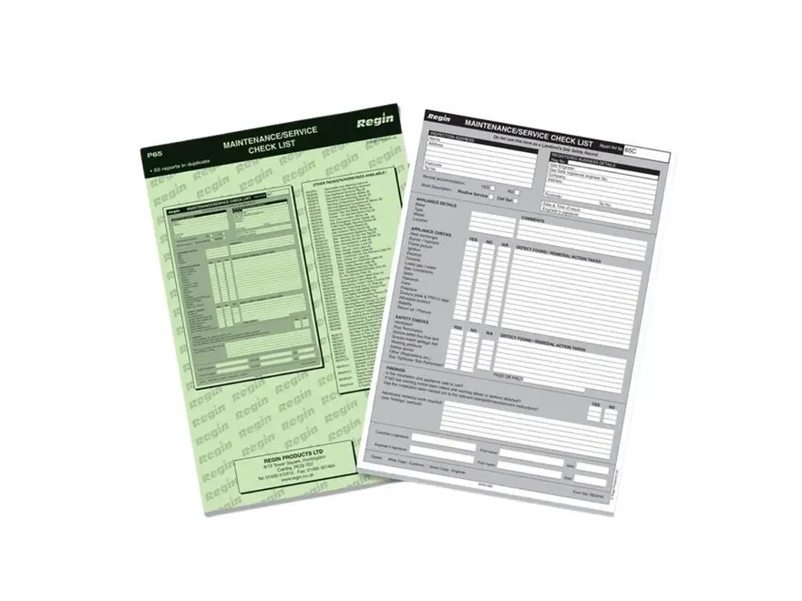 Regin Maintenance Check List Pad REGP65